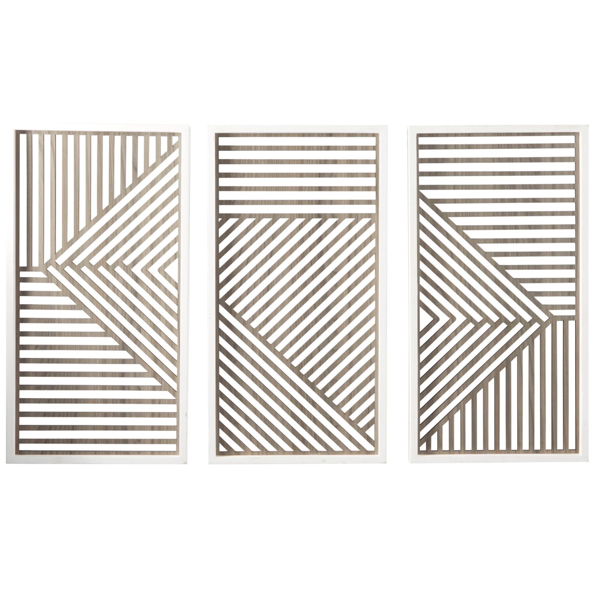 Brown Wood Carved Geometric Wall Decor Set of 3 17", 31"